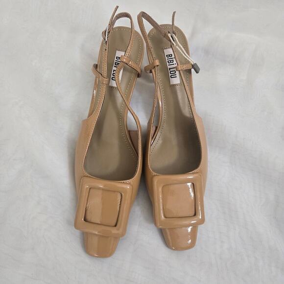 Anthropologie Bibi Lou Patent Leather Pumps Camel Size 38 US 7.5 Beige NEW - Picture 2 of 12